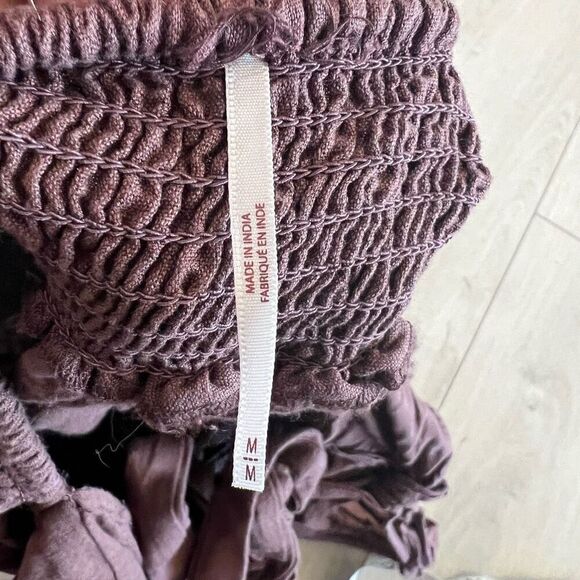 Free People brown pinafore Ruffle Sleeve Mini Linen Colette Dress size M - Picture 5 of 7